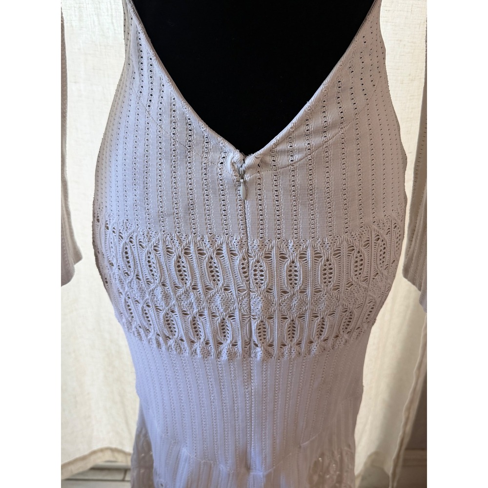 Sky White Crochet Knit Open Back Maxi Dress Long Sleeve Mermaid Gown AH737-9M M - Picture 4 of 10